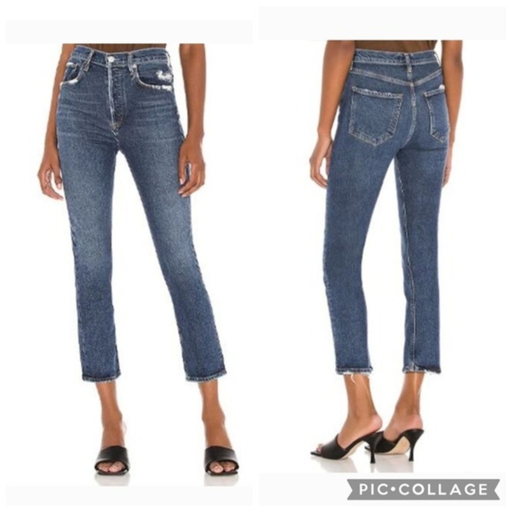 AGOLDE Riley High Rise Straight Crop Jeans Pastime‎ Wash Distressed Size 29